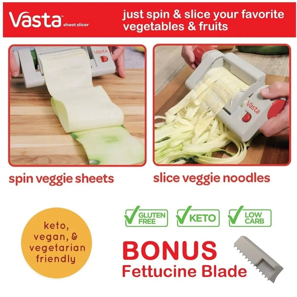 VASTA Veggie & Fruit Sheet Slicer, Stainless Steel Blade, 2 Attachments